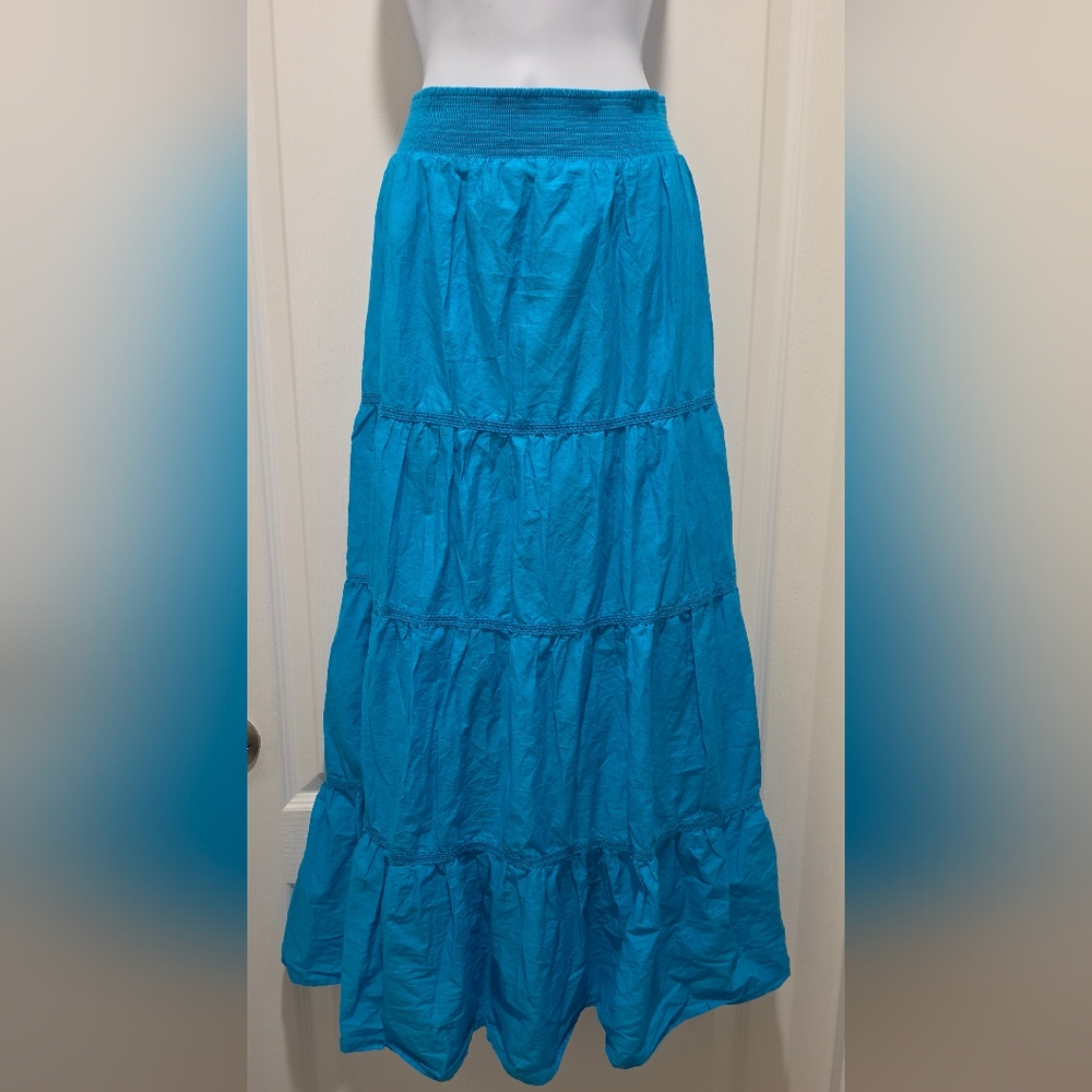 Chicos Tiered Midi/Maxi Skirt Awau Blue Turqouise Size M